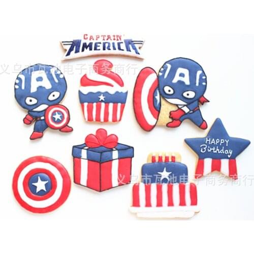 Captain America Fondant Cake Mold 8-Piece Set Plastic Cookie Cutter DIY Pastry Baking Tool