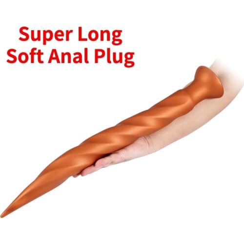 Flexible Super Long Butt Plug with Suction Cup Anal Plug Anus Dilator Masturbation Threaded Adult Sex Toys for Man Woman