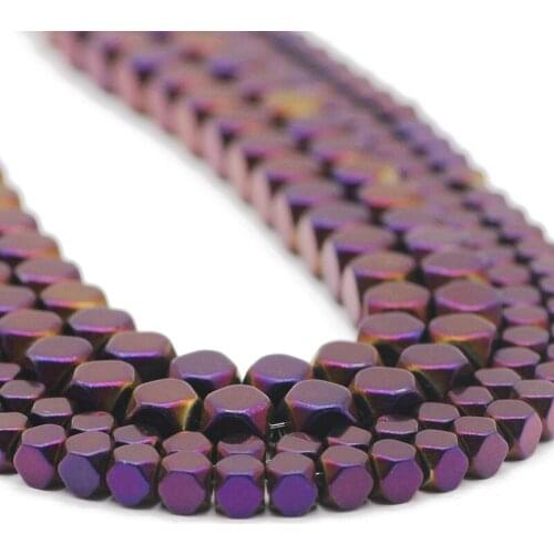 Faceted Square Cube Purple Hematite Natural Stone Spacer Loose Beads For Jewelry Making Handmade DIY Bracelets Findings 3/4/6MM