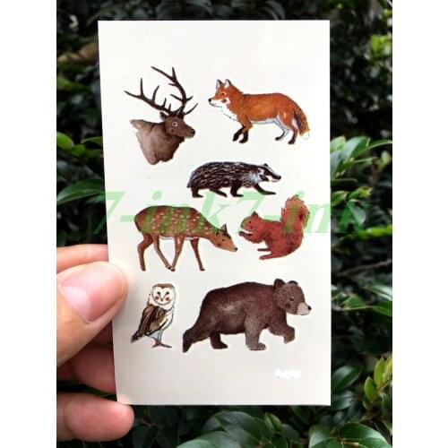 Water Transfer fake tattoo cute animals Wolf squirrel owl kids tattoo Waterproof Temporary Tattoo flash tatto for adults