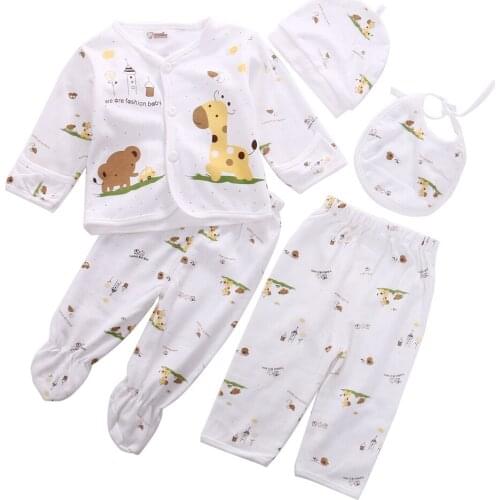 0-3M Baby 5Pcs Underwear Set Soft Animal Print Infant Baby Unisex Cotton Outfit T-Shirt+Pant For Newborn Baby