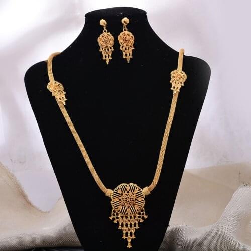 Jewelry set 24K Gold Color Jewelry Sets For Women Bridal Luxury Necklace Earrings set Indian African wedding Heart gifts