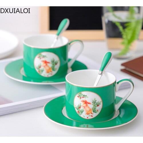 Creative Christmas Elk European Ceramic Coffee Cup and Saucer Afternoon Tea Cup Bone China Mug with Spoon Cup and Saucer 200ML