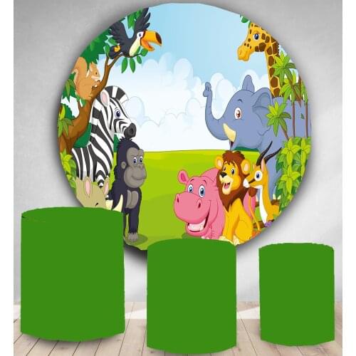 Round Circle backdrop background Tropical jungle animals kids birthday party decor baby shower studio candy table cover YY-108