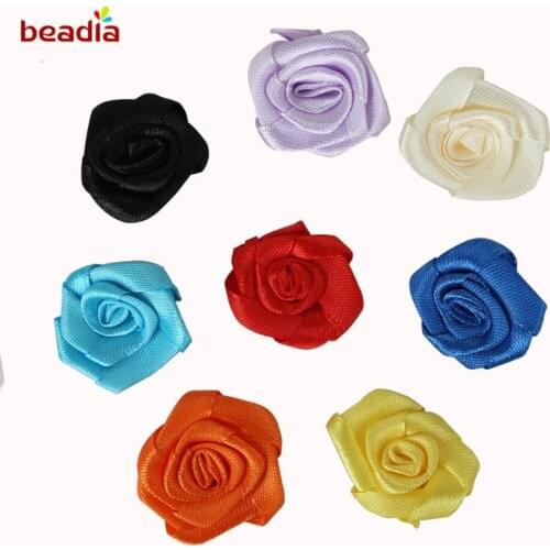 High Quality 25pcs/lot 3cm Width Handmade DIY Satin Ribbon Rose Flower Wedding Decoration Appliques Craft Accessories