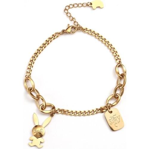 Lovely rabbit Bracelet Punk Stainless Steel Bracelet Pendant Thick Chain Bracelet For Women Charm Bracelet Party Jewelry Gift