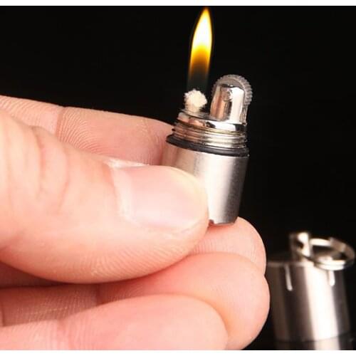Mini Lighter Keychain Without Gasoline Kerosene Oil For Outdoor Portable Capsule Cigarette Lighters Metal Pendant Key Ring Tools