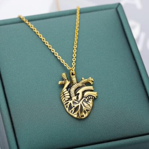 Stainless Steel Minimalist Anatomical Gold Heart Pendant Neckalce Black Heart Organ Neckalces Jewelry For Men Women