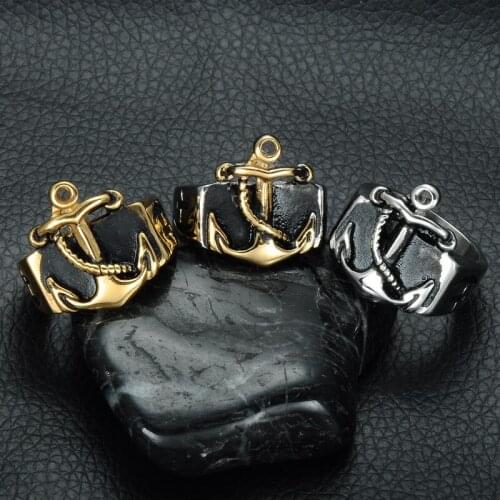 Mens Cool Navy Anchor Nautical Sailor Solid 316L Stainless Steel Biker Ring