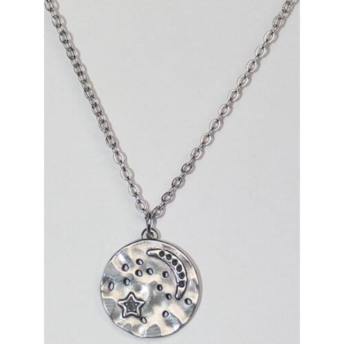 1pc Uneven Moon And Star Stainless Steel Pendant Necklace Planet Science Necklaces Women Men Girls Christmas Jewelry Gift