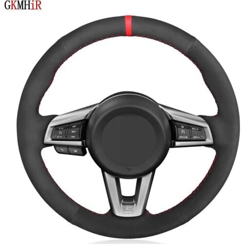 Hand-Stitched Soft Black Genuine Leather Suede Car Steering Wheel Cover For Mazda MX-5 MX5 2016 2017 2018 2019 2020