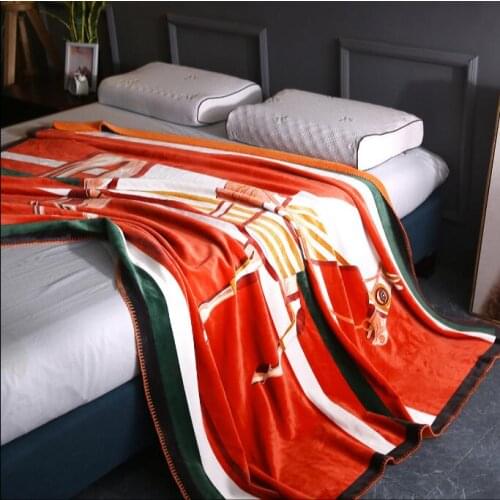 Luxury Horse Orange Blanket Nordic Velvet Thickened Sofa Super Soft Warm Throw Sofa Bedding Home Office Decorative Throw Blanket