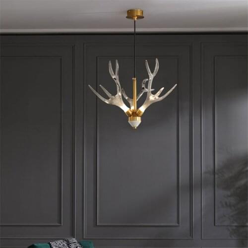 Nordic Luxury Antler Ceiling Lamp Living Room Hotel Villa Art Decor Interior Study Dining Room Bedroom Marble LED Ceiling Light