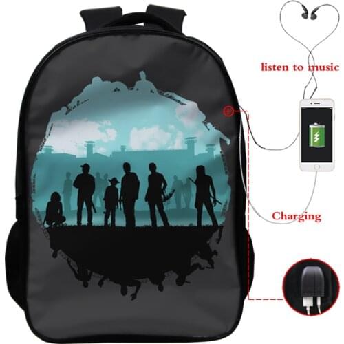 The Walking Dead Printed Backpack USB Charging Teens Laptop Boys Travel Bag Bagpacks Student Daily Bags Horror Movie Schoolbag