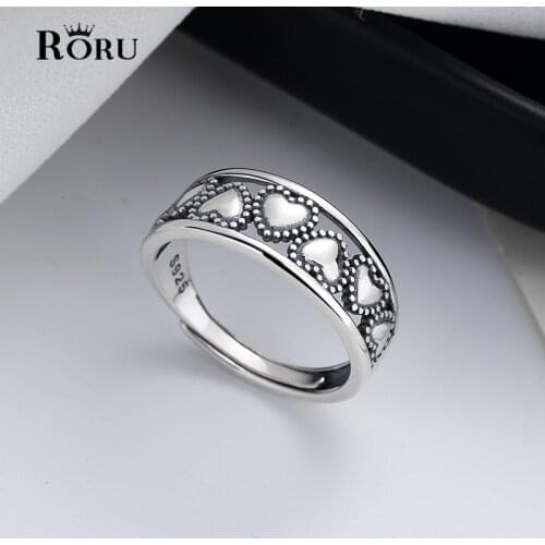 S925 Hollow Finger Ring Adjustable Open Size Love Heart for Women Fine Asymmetrical Heart-shaped Fine Jewelry Party Gifts
