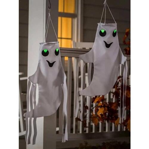 LED Luminous Windsock Ghost Horror Glowing Halloween Decoration Wind Sock Pendant Garden Holiday Party Decoration #W0