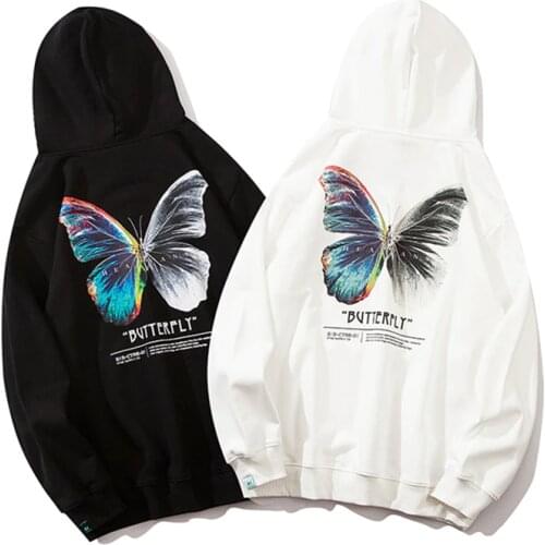 Butterfly Print Hoodies Sweatshirts Couples Streetwear Hip Hop Casual Hooded Sweat Shirts Mens Fashion Pullover Top