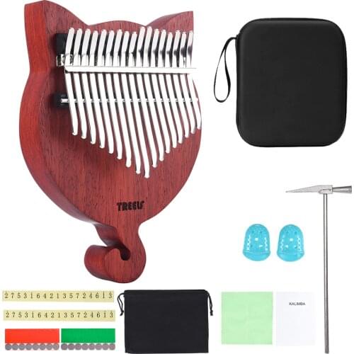 TREELF 17 keys cute kalimba cat Thumb Piano Transparent Keyboard Instrument gifts for kids Kalimba lovers and beginners