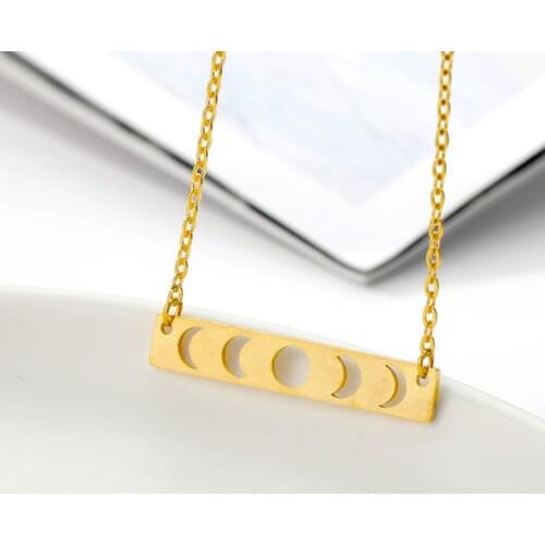 V Attract Stainless Steel Bar Pendant Necklace Gold Ketting Choker Vintage Jewelry Moon Statement Necklaces & Pendants