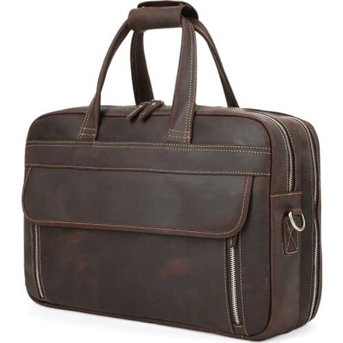 Vintage Men Leather Briefcase Handbags Business Bag Crazy Horse Genuine Leather Portfolio Men Briefcase Male Laptop Bag Office