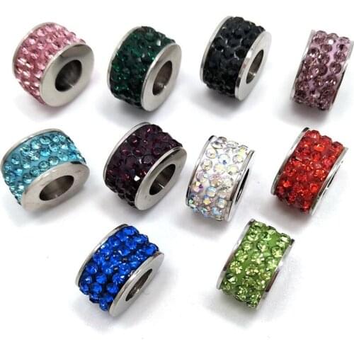YIQIFLY Free Shipping 2018 New 20pcs Mix Colors Clay Beads Stainless Steel Base Rhinestone Charms fit European Bracelet DIY