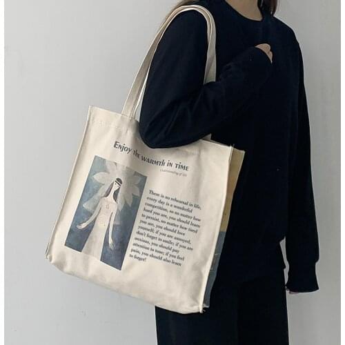 Youda Shopping Bags Female Canvas Cloth Shoulder Bag High Capacity Storage Handbag Reusable Foldable Grocery Totes Poush