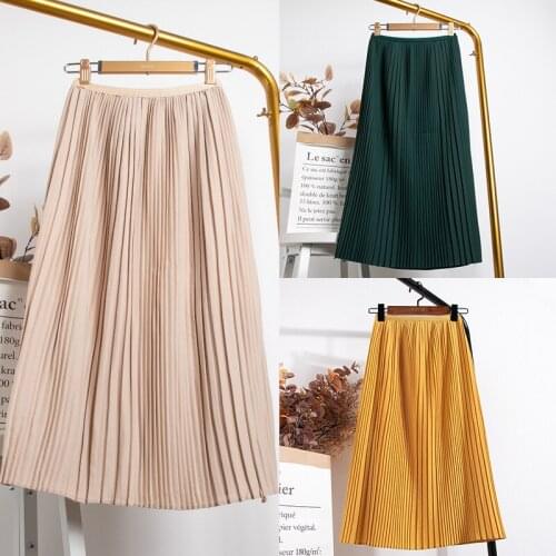 Super Quality 2021 Spring Summer Women Korean Style Elegant Black Sun School High Waist Midi Pleated Skirt Female 350g