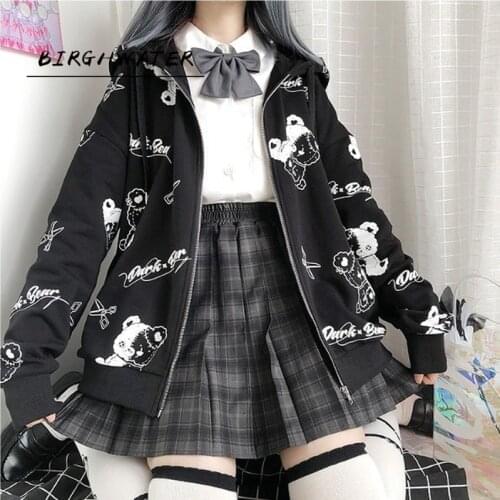 Y2k Gothic Sweatshirt Women Harajuku Streetwear Goth Hoodies Women Anime Teens Pullover Oversized Tops Zip Up Hoodie