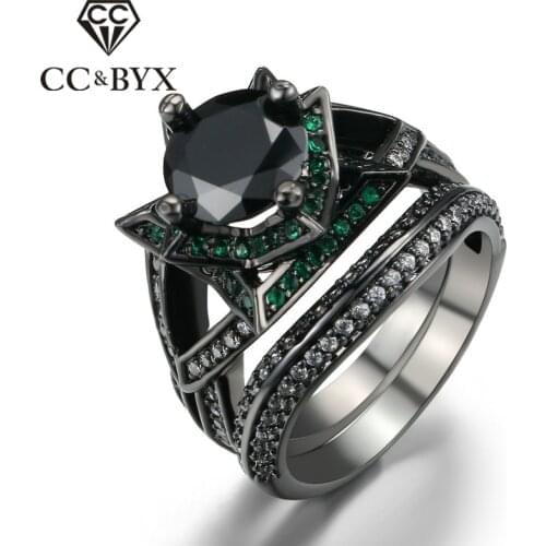 CC Party Rings For Women Vintage Charms Unique Jewelry Double Womens Accessories Ring Black Gold-Color Anel Drop Shipping CC1239