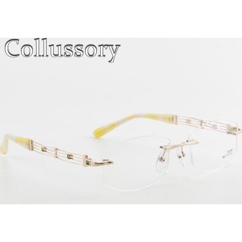 Rimless Women Eyeglasses Frames Optical Eyewear Rhinestone Diamonds Prescription Reading Computer Goggles Specially Elegant New