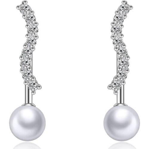 Hot Sale Promotion 2017 New Fashion Shiny Zircon Pearl Design 925 Sterling Silver Stud Earrings for Women Jewelry Christmas Gift