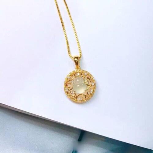 Original new silver inlaid natural ice chalcedony gourd pendant necklace elegant charm creative retro female silver jewelry