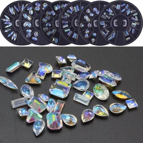 1 Wheel Clear AB Nail Crystal Rhinestones 3D Mix-Shape Triangle/rectangle/Heart/Raindrop Shape DIY Charm Nail Tips Gem Accessory