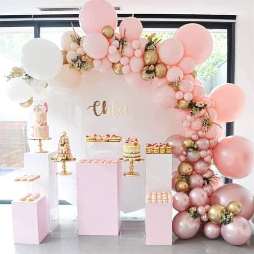 138pcs Metallic Pink Balloon Garland Arch Macaroon Pink Thicken Latex Balloon for Birthday Wedding Engagement Party Decorations