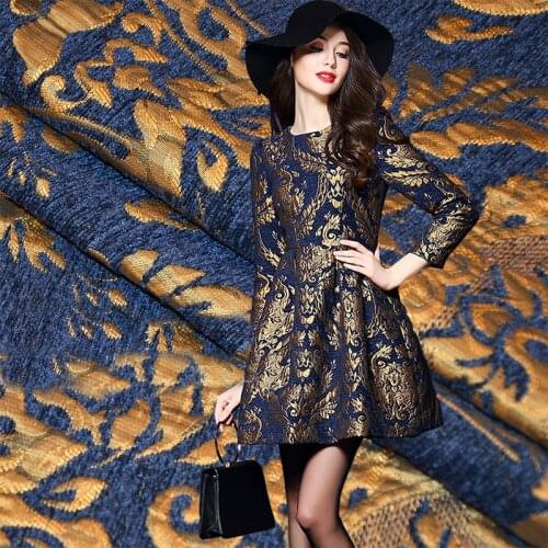 145cm width Retro palace flower style Metallic Jacquard Brocade Fabric,3D jacquard yarn dyed fabric for Womens Coat Dress Skirt