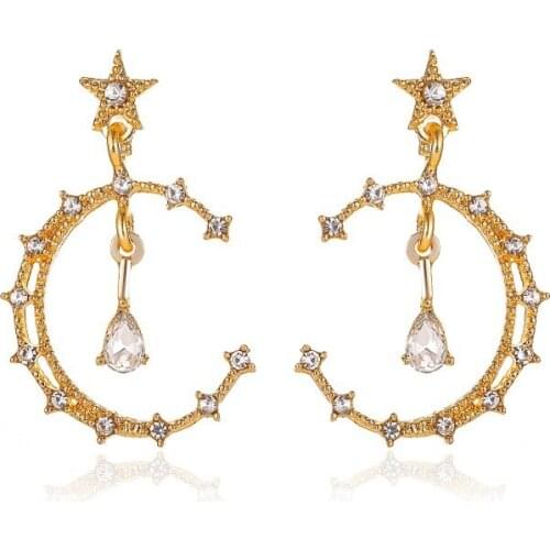 2021 Europe New Earrings Exaggerated Star Moon Earring Temperament Long Star Earrings Hot Jewelry