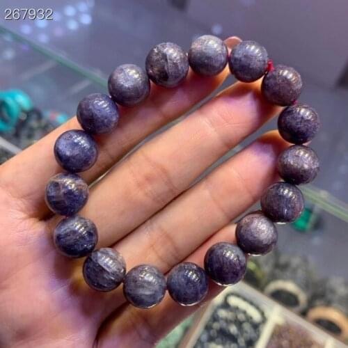 11.1mm Genuine Natural Red Blood Iolite Quartz Clear Round Beads Bracelet Blue Iolite Power Cat Eye Women Men AAAAAA