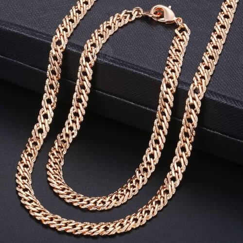 Fashion Jewelry Set for Women 585 Rose Gold Braided Foxtail Bead Link Chain Necklace Bracelet Set Wedding Jewelry Gift CS16A
