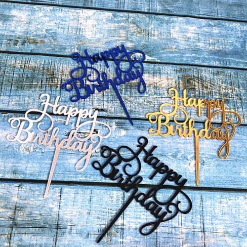 Gold Silver Black Blue Acrylic Hand Writing Happy Birthday Cake Topper Dessert Decorations For Birthday Party Cake Decoration