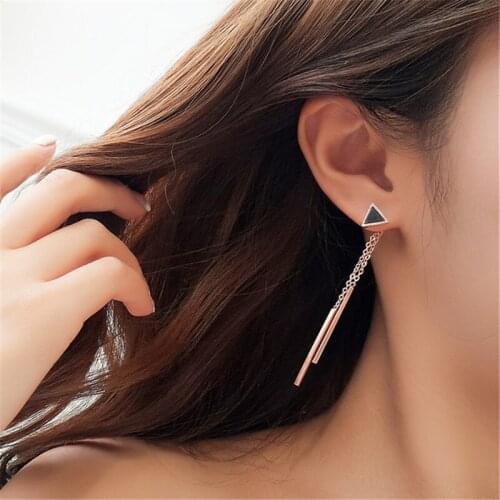 Long Tassel Drop Earrings for Women Vintage Korean Boho Geometric Statement Dangle Triangle Star Earrings Black Gold Silver