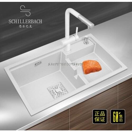 Quartz Stone Sink Large Single-bath Stepped Sink Kitchen Sink Sink Thickened Black