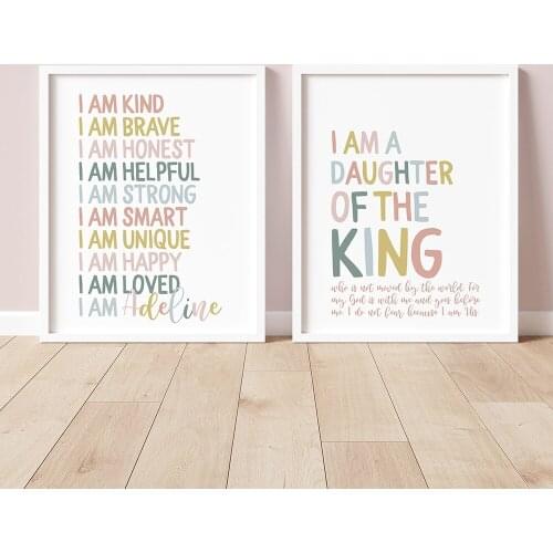 Daughter Of The King Quote Canvas Painting Black White Girl Playroom Posters And Prints Nordic Wall Art Pictures For Living Room