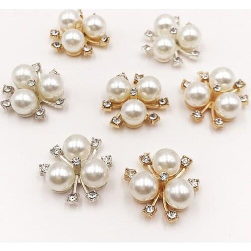 Julie Wang 10PCS Man-made Pearl Rhinestone Flower Charms Alloy Base Brooch Jewelry Making Accessory