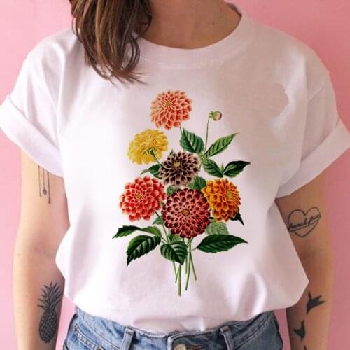 Womens T-shirt colorful flower Fashion Print T-shirt Ladies Casual Harajuku Graphic T-shirt Short Sleeve beauful flower Tshirt