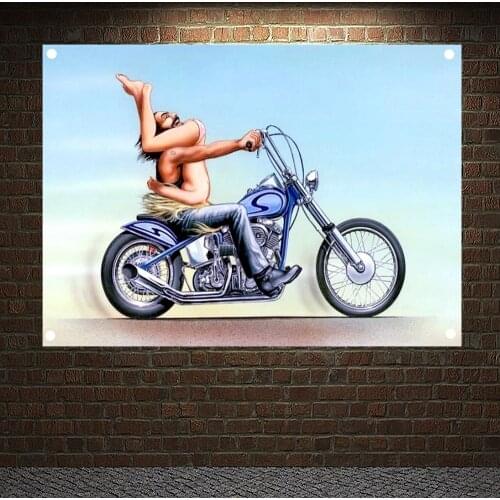 Easy Rider Tapestry Motorcycle Riders Canvas Painting Cafe Racer Motorcyclist Banners Flag Pub Club Home Wall Decor Motor Poster