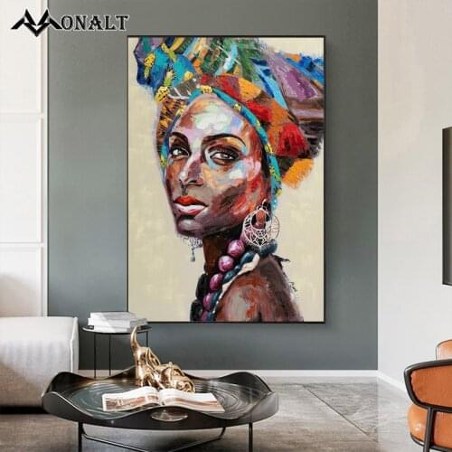 Graffiti Art Black Girl Colorful Headscarf African Woman Hand Painted Oil Painting Canvas Vintage Poster Bedroom Wall Decoration