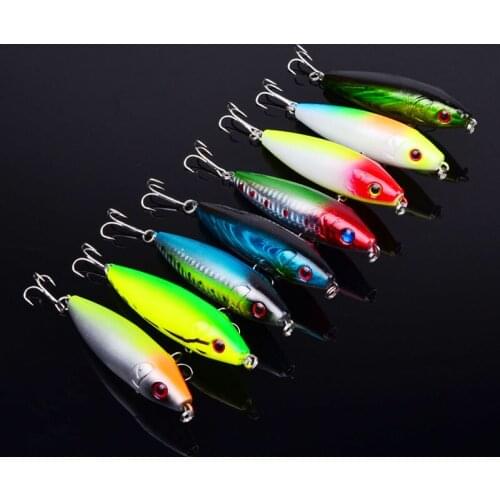 Artificial Popper Floating ABS Plastic Hard Bait 8Colors Sea Freshwater Fishing Lure 8cm/12g 3D Eyes 6# Hook Bionic Bait Wobbler