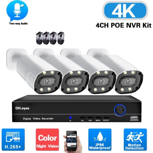 CCTV Camera Security System Kit POE 4K 4CH H.265 NVR Kit Outdoor Waterproof Video Surveillance System Kit 2 Way Audio IP Camera