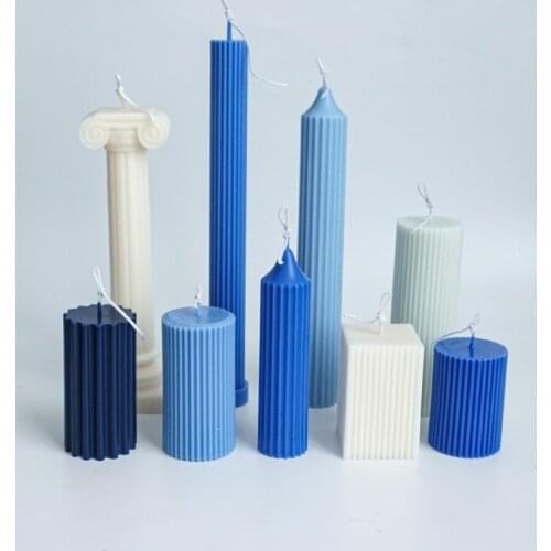 Classic Striped Roman Cylindrical Plastic Candle Shape Pillar Striped DIY Candle Holder Making Design Shape Candle Silicone