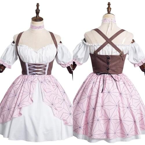 Anime Demon Slayer Kamado Nezuko Cosplay Costume Lolita Dress Outfits Halloween Carnival Suit